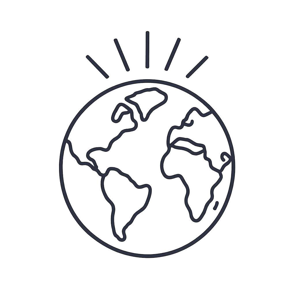 A logo depicting the earth, with visible continent outlines on the globe. Above the earth, radiant lines illustrate a glowing effect, indicating improvement or being made better. The style should be clean and modern, suitable for a website logo.